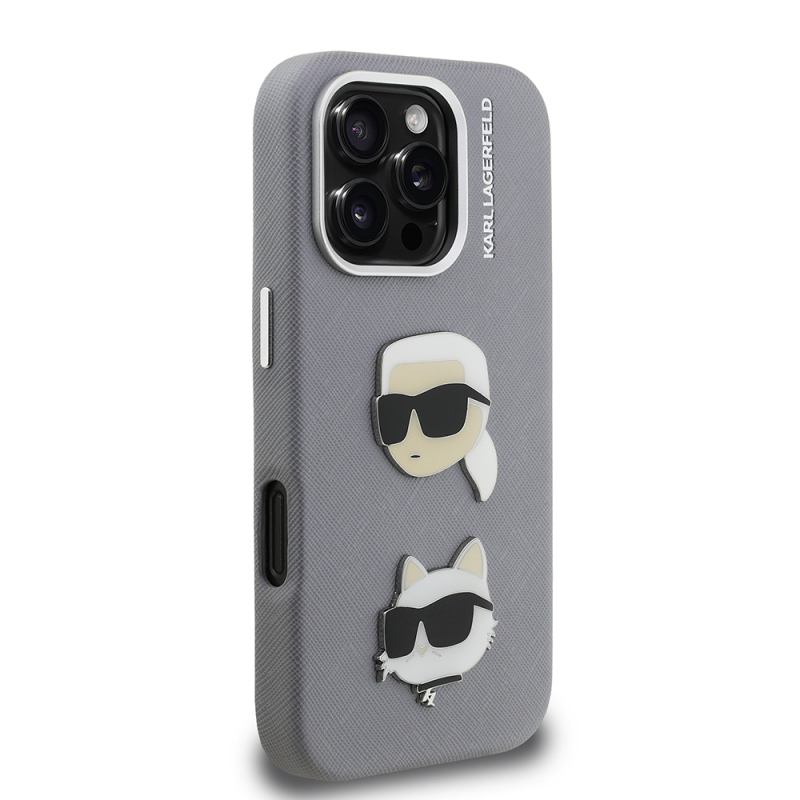 Apple iPhone 16 Pro Kılıf Karl Lagerfeld Orjinal Lisanslı K&C Heads Pin Kapak - 6