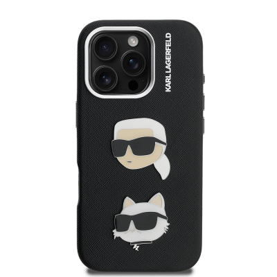 Apple iPhone 16 Pro Kılıf Karl Lagerfeld Orjinal Lisanslı K&C Heads Pin Kapak - 12