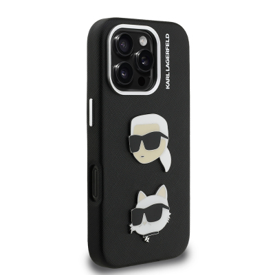 Apple iPhone 16 Pro Kılıf Karl Lagerfeld Orjinal Lisanslı K&C Heads Pin Kapak - 13