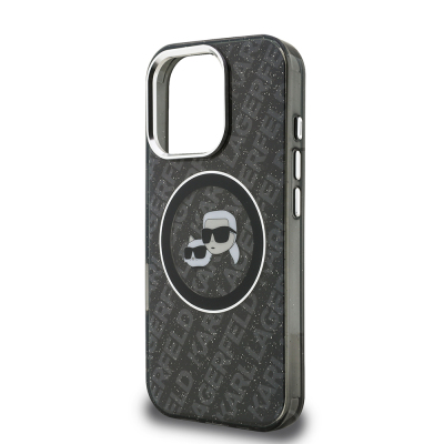 Apple iPhone 16 Pro Kılıf Karl Lagerfeld Orjinal Lisanslı Parlayan Simli Karl & Choupette Heads Kapak - 7