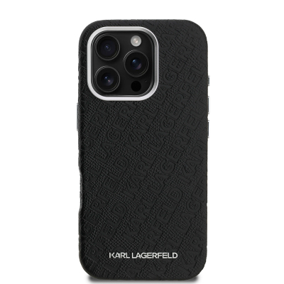 Apple iPhone 16 Pro Kılıf Karl Lagerfeld Orjinal Lisanslı PU Deri Damgalı Metal Yazı Logolu Kapak - 3