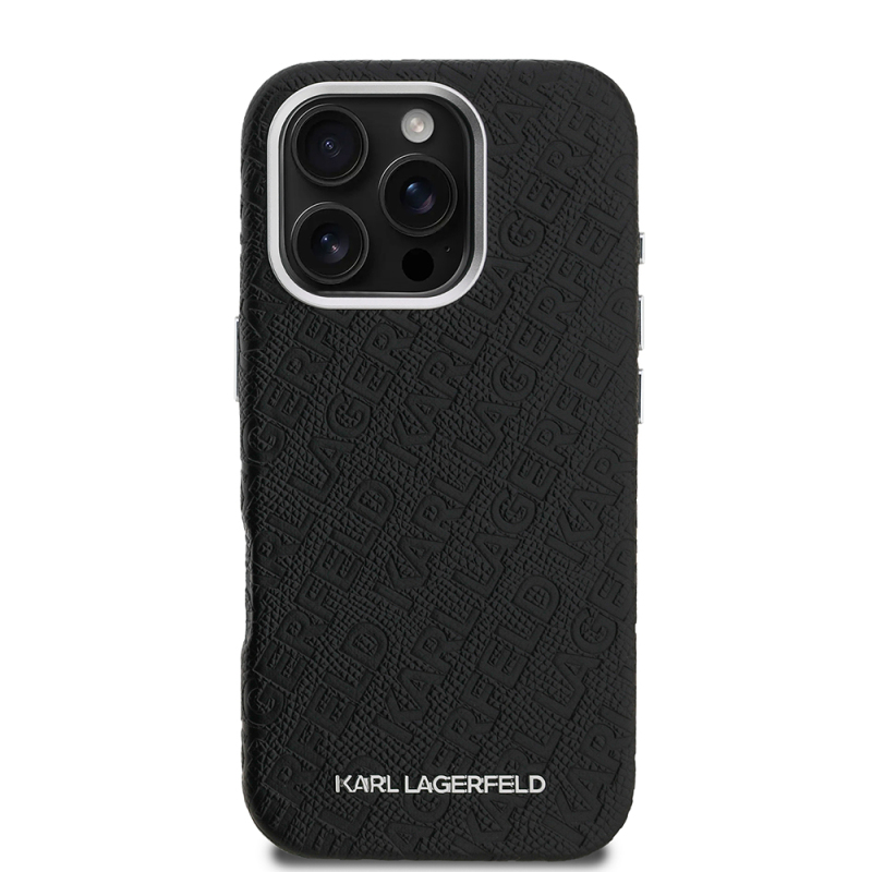 Apple iPhone 16 Pro Kılıf Karl Lagerfeld Orjinal Lisanslı PU Deri Damgalı Metal Yazı Logolu Kapak - 3