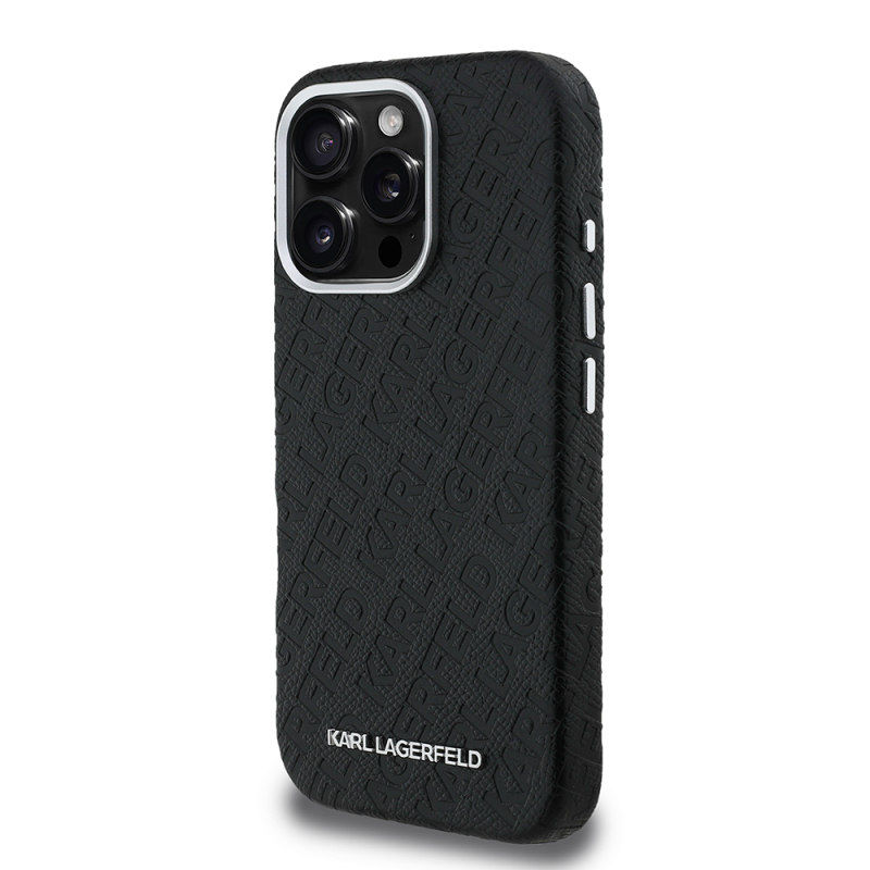 Apple iPhone 16 Pro Kılıf Karl Lagerfeld Orjinal Lisanslı PU Deri Damgalı Metal Yazı Logolu Kapak - 4