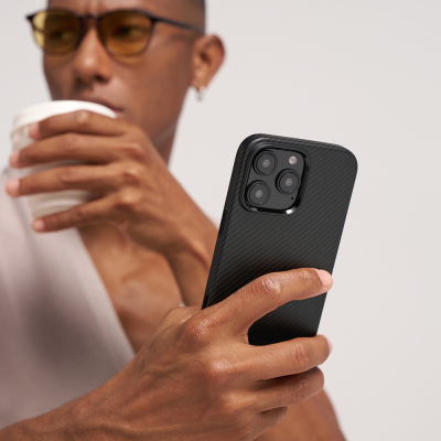 Apple iPhone 16 Pro Kılıf M-safe Şarj Özellikli Aramid Fiber Pitaka Military-Grade Classic Serisi New Logo Black-Grey Twill Kapak - 8