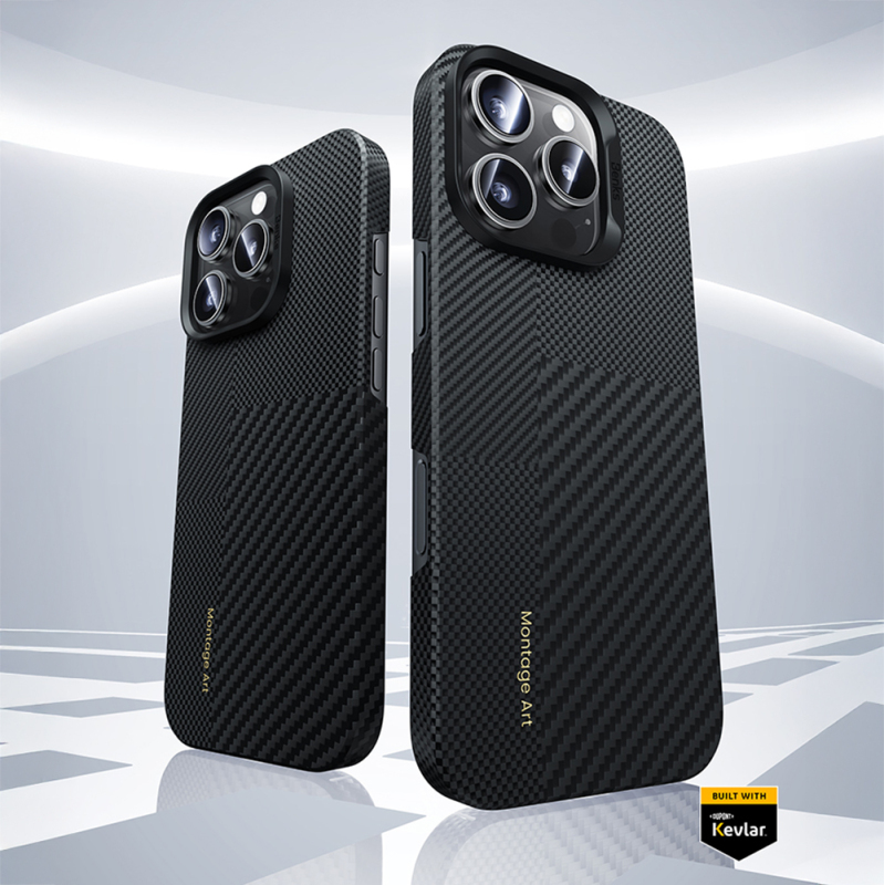 Apple iPhone 16 Pro Kılıf M-safe Şarj Özellikli Karbon Fiber Metal Kamera Çerçeveli Benks Montage ArmorAir Kevlar Kapak - 6