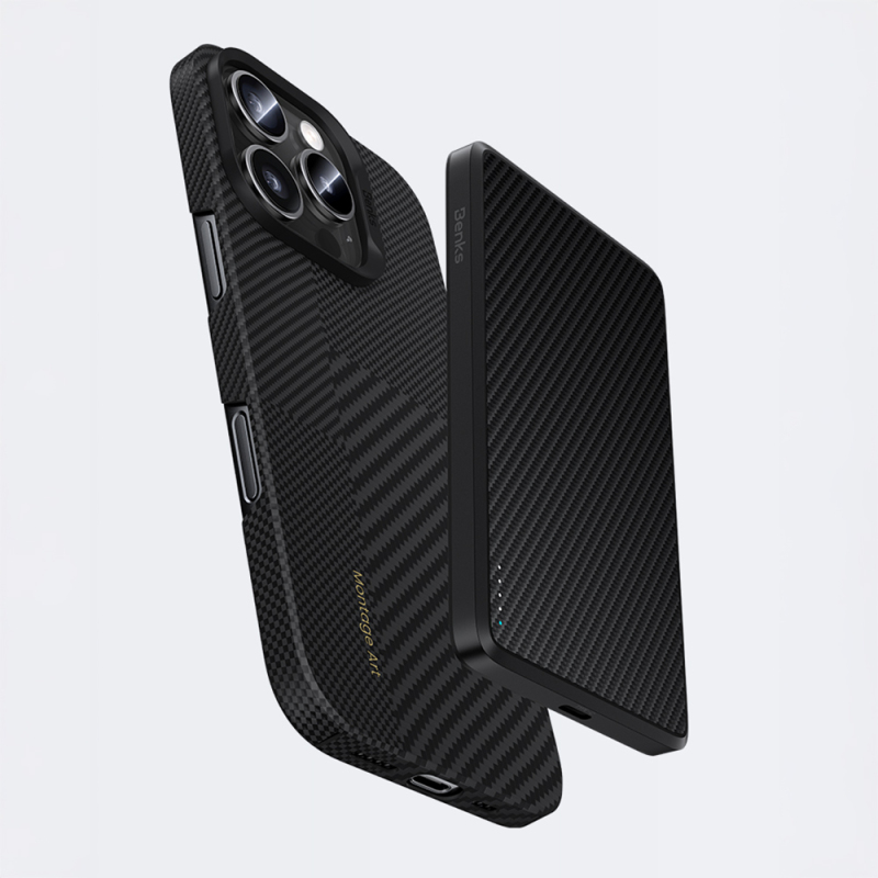 Apple iPhone 16 Pro Kılıf M-safe Şarj Özellikli Karbon Fiber Metal Kamera Çerçeveli Benks Montage ArmorAir Kevlar Kapak - 11