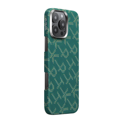 Apple iPhone 16 Pro Kılıf MagSafe Şarj Özellikli Aramid Fiber Pitaka Tactile Woven Monogram Serisi Kapak - 9