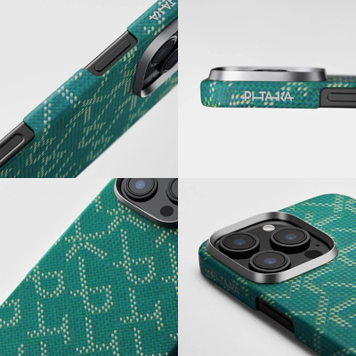 Apple iPhone 16 Pro Kılıf MagSafe Şarj Özellikli Aramid Fiber Pitaka Tactile Woven Monogram Serisi Kapak - 16