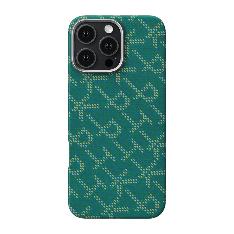 Apple iPhone 16 Pro Kılıf MagSafe Şarj Özellikli Aramid Fiber Pitaka Tactile Woven Monogram Serisi Kapak - 3