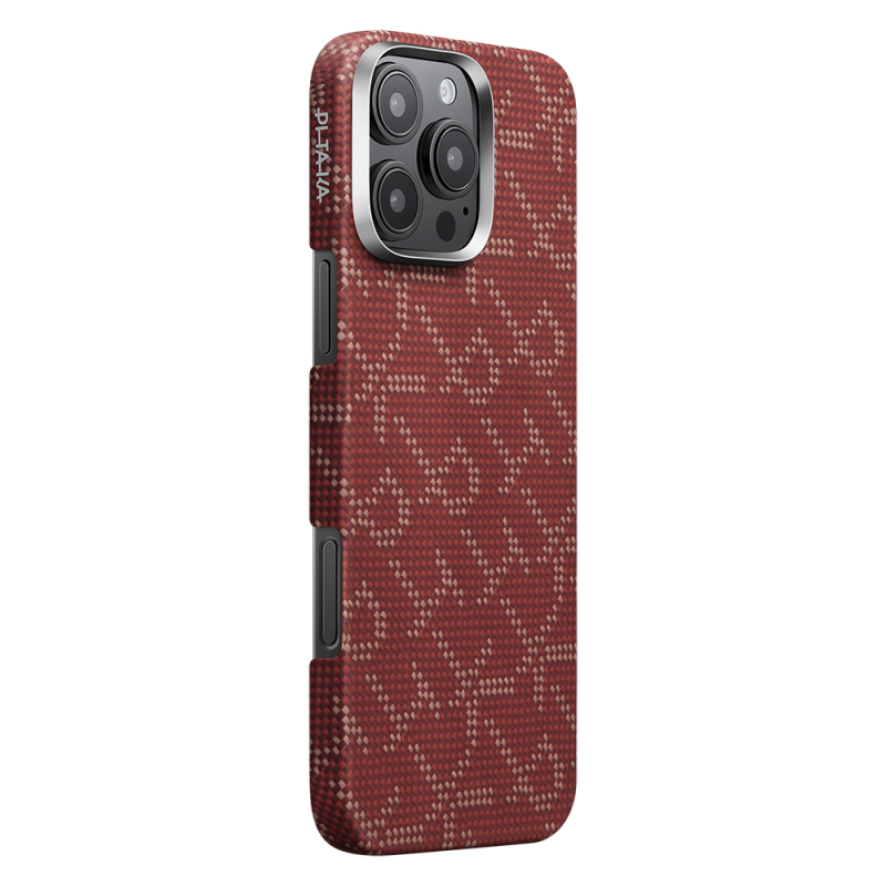 Apple iPhone 16 Pro Kılıf MagSafe Şarj Özellikli Aramid Fiber Pitaka Tactile Woven Monogram Serisi Kapak - 12