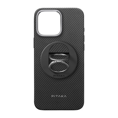 Apple iPhone 16 Pro Kılıf Magsafe Şarj Özellikli Grip 3 Standlı Aramid Fiber Pitaka Military Grade Classic Serisi Black-Grey Twill Kapak - 3