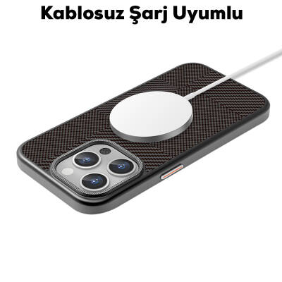 Apple iPhone 16 Pro Kılıf Magsafe Şarj Özellikli Karbon Fiber Desenli Mutural Montage Kapak - 7