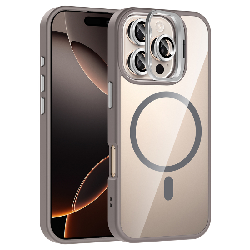 Apple iPhone 16 Pro Kılıf Standlı ve Kamera Lens Hediyeli M-Safe Şarj Özellikli Zore Etro Kapak - 7