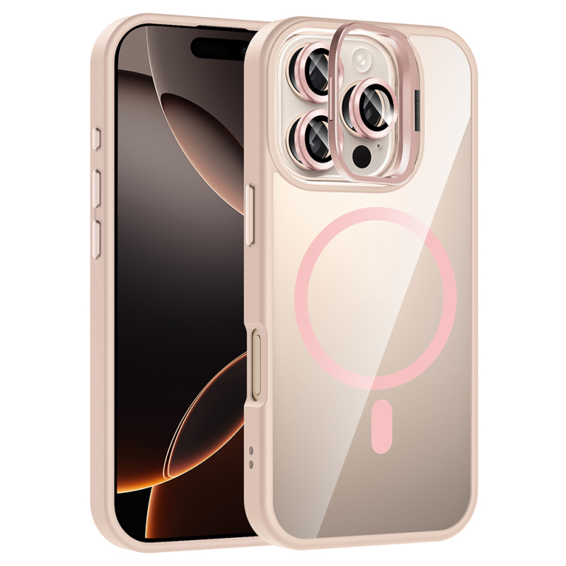 Apple iPhone 16 Pro Kılıf Standlı ve Kamera Lens Hediyeli M-Safe Şarj Özellikli Zore Etro Kapak - 4