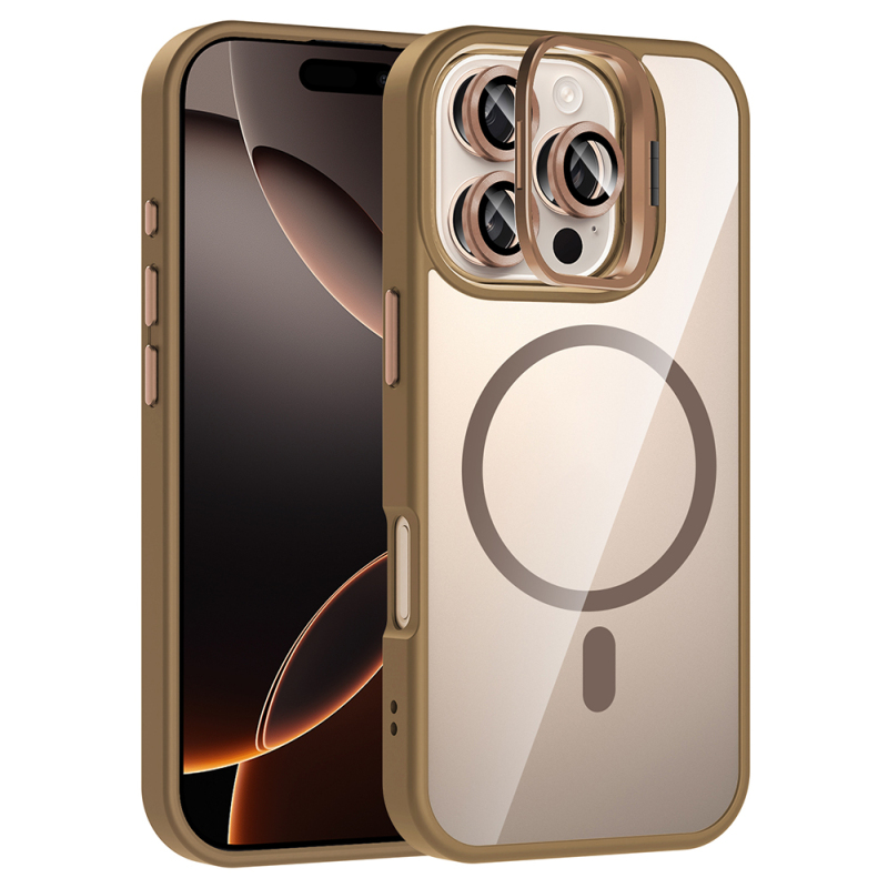 Apple iPhone 16 Pro Kılıf Standlı ve Kamera Lens Hediyeli M-Safe Şarj Özellikli Zore Etro Kapak - 5