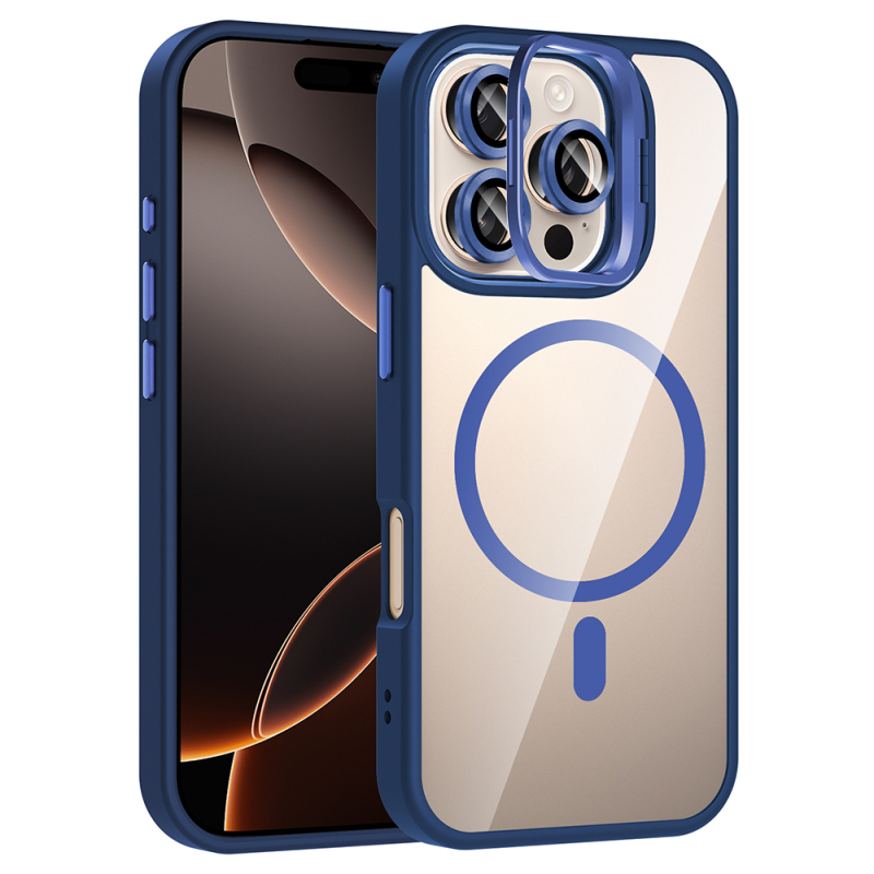 Apple iPhone 16 Pro Kılıf Standlı ve Kamera Lens Hediyeli M-Safe Şarj Özellikli Zore Etro Kapak - 2