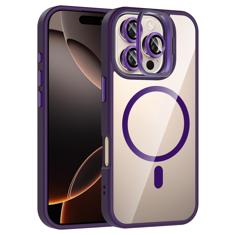 Apple iPhone 16 Pro Kılıf Standlı ve Kamera Lens Hediyeli M-Safe Şarj Özellikli Zore Etro Kapak - 3