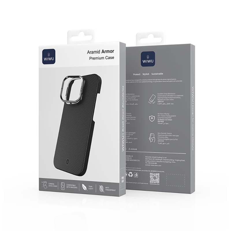 Apple iPhone 16 Pro Kılıf Wiwu DCC-208 M-safe Şarj Özellikli Kamera Standlı Aramid Fiber Tasarım Kapak - 11