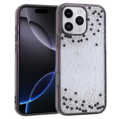 Apple iPhone 16 Pro Max Case Airbag Design Drop Stone Embellished Transparent Zore Pera Silicone Cover - 1