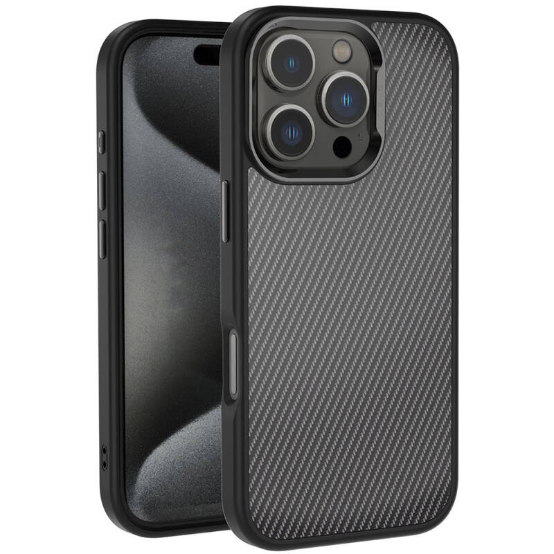 Apple iPhone 16 Pro Max Case Carbon Fiber Appearance Glossy Camera Frame Zore Venus Cover - 1