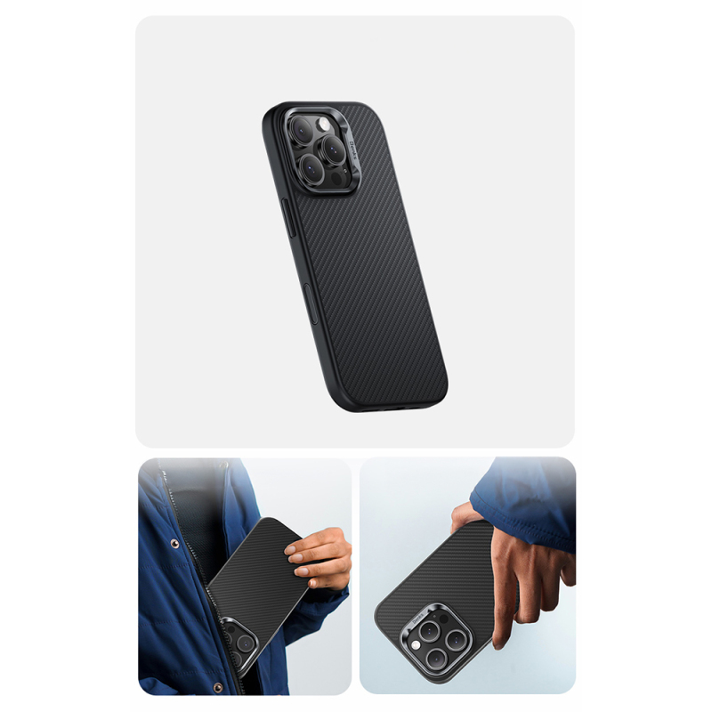 Apple iPhone 16 Pro Max Case Carbon Fiber M-safe Charging Case with Camera Control Button Benks Hybrid ArmorPro 600D Kevlar Cover - 7