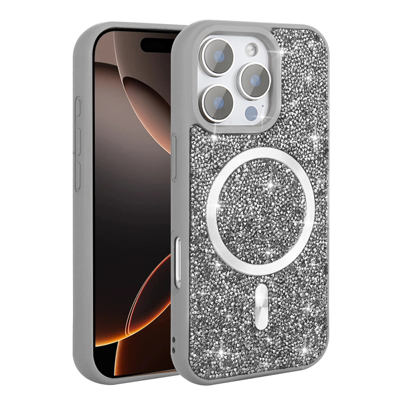 Apple iPhone 16 Pro Max Case Diamond Design Magsafe charging Zore Mosaic Silicone Cover - 6