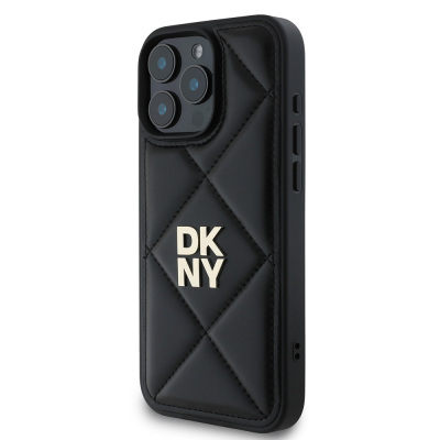 Apple iPhone 16 Pro Max Case DKNY Original Licensed Quilted Design Metal Logo Leather Cover - 4