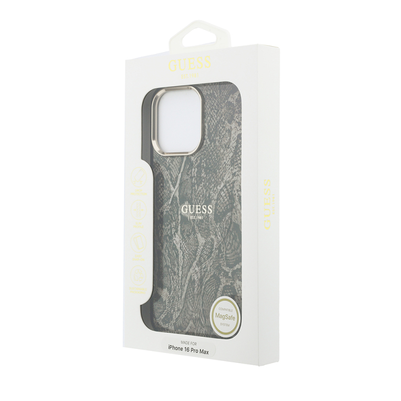 Apple iPhone 16 Pro Max Case Guess Original Licensed M-safe Charging Case with Text, Logo and Python Design - 12
