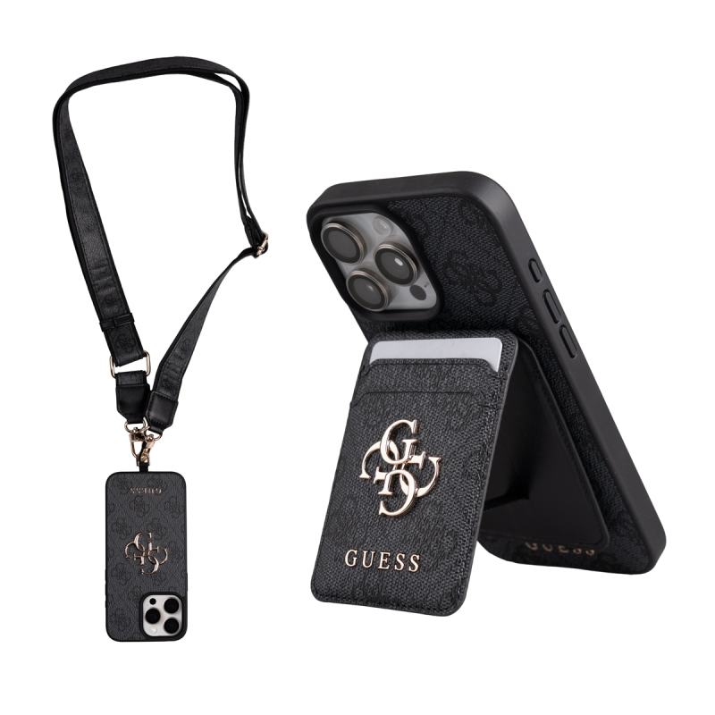 Apple iPhone 16 Pro Max Case Guess Original Licensed M-safe Charging Feature Strap and 4G Logo Card Holder - 9