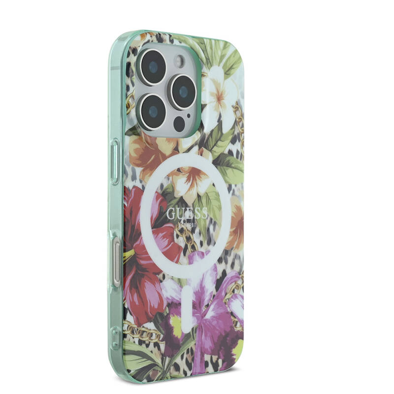 Apple iPhone 16 Pro Max Case Guess Original Licensed Magsafe Charging Feature IML Printed Jungle Ring Cover - 5