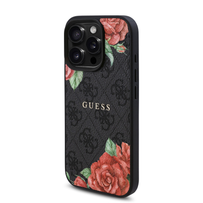 Apple iPhone 16 Pro Max Case Guess Original Licensed Magsafe Charging Feature Rose Printed 4G Patterned Text Logo Cover - 3