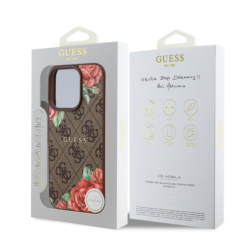 Apple iPhone 16 Pro Max Case Guess Original Licensed Magsafe Charging Feature Rose Printed 4G Patterned Text Logo Cover - 17