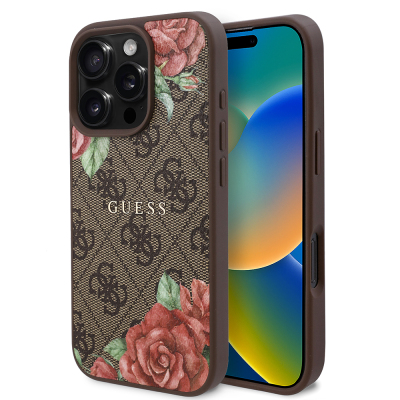 Apple iPhone 16 Pro Max Case Guess Original Licensed Magsafe Charging Feature Rose Printed 4G Patterned Text Logo Cover - 2