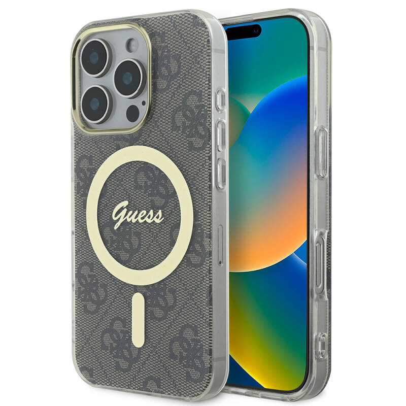 Apple iPhone 16 Pro Max Case Guess Original Licensed Magsafe Charging Featured 4G Patterned Cover with Text Logo - 10