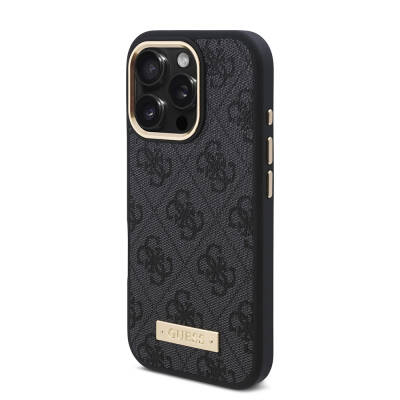 Apple iPhone 16 Pro Max Case Guess Original Licensed Magsafe Charging Featured 4G Patterned PU Metal Plate Classic Logo Cover - 12