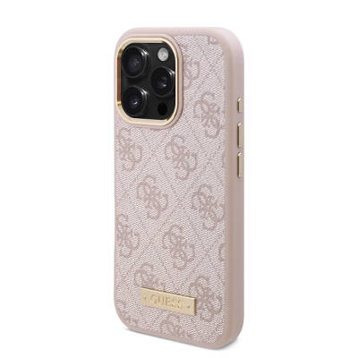 Apple iPhone 16 Pro Max Case Guess Original Licensed Magsafe Charging Featured 4G Patterned PU Metal Plate Classic Logo Cover - 3