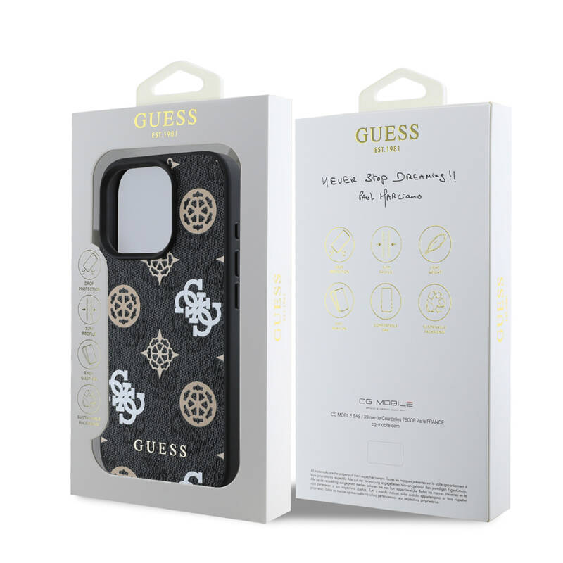 Apple iPhone 16 Pro Max Case Guess Original Licensed Magsafe Charging Featured 4G Patterned Text Logo Peony Cover - 9