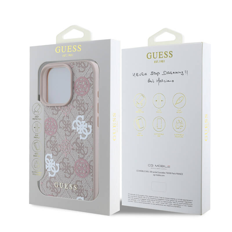 Apple iPhone 16 Pro Max Case Guess Original Licensed Magsafe Charging Featured 4G Patterned Text Logo Peony Cover - 25