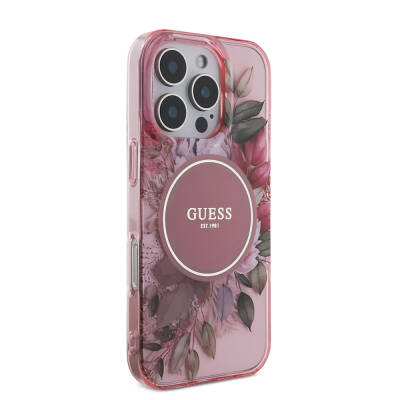 Apple iPhone 16 Pro Max Case Guess Original Licensed Magsafe Charging Featured IML Printed Flower Pearl Bracelet Cover - 6