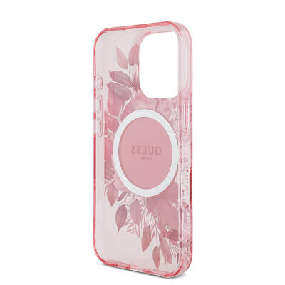 Apple iPhone 16 Pro Max Case Guess Original Licensed Magsafe Charging Featured IML Printed Flower Pearl Bracelet Cover - 9