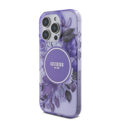 Apple iPhone 16 Pro Max Case Guess Original Licensed Magsafe Charging Featured IML Printed Flower Pearl Bracelet Cover - 16