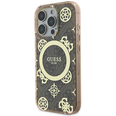 Apple iPhone 16 Pro Max Case Guess Original Licensed Magsafe Charging Featured IML Text Logo 4G Patterned Peony Cover - 3