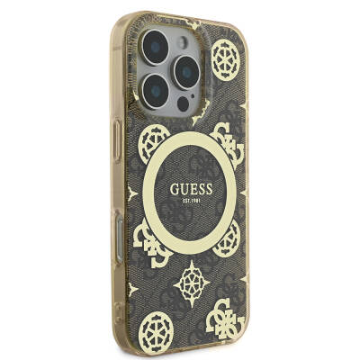 Apple iPhone 16 Pro Max Case Guess Original Licensed Magsafe Charging Featured IML Text Logo 4G Patterned Peony Cover - 5