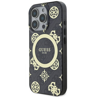 Apple iPhone 16 Pro Max Case Guess Original Licensed Magsafe Charging Featured IML Text Logo 4G Patterned Peony Cover - 12