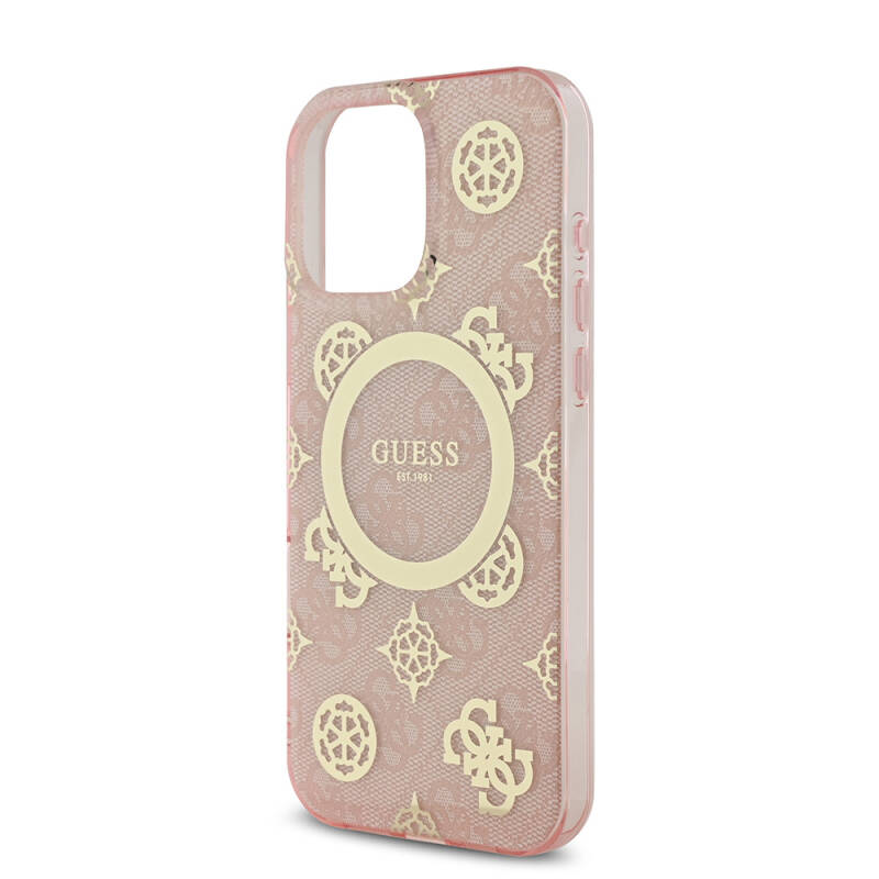 Apple iPhone 16 Pro Max Case Guess Original Licensed Magsafe Charging Featured IML Text Logo 4G Patterned Peony Cover - 24