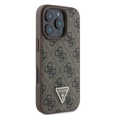 Apple iPhone 16 Pro Max Case Guess Original Licensed Magsafe Charging Featured PU Leather 4G Patterned Stony Triangle Logo Cover - 13