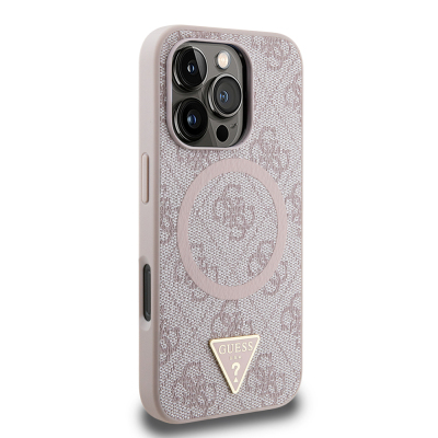 Apple iPhone 16 Pro Max Case Guess Original Licensed Magsafe Charging Featured PU Triangle Logo 4G Patterned Cover - 14