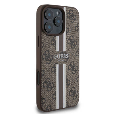 Apple iPhone 16 Pro Max Case Guess Original Licensed Magsfe Charging Feature 4G Stripe Design Printed Cover - 21