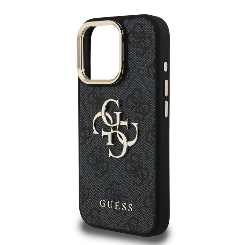 Apple iPhone 16 Pro Max Case Guess Original Licensed PU Leather 4G Patterned Metal Big 4G and Text Logo Camera Stand Cover - 16