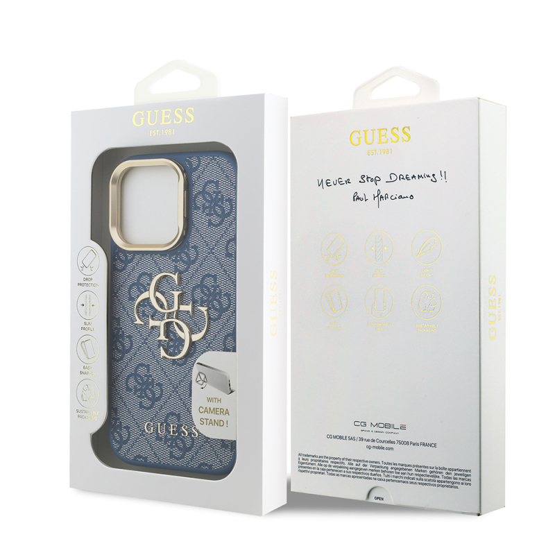 Apple iPhone 16 Pro Max Case Guess Original Licensed PU Leather 4G Patterned Metal Big 4G and Text Logo Camera Stand Cover - 25
